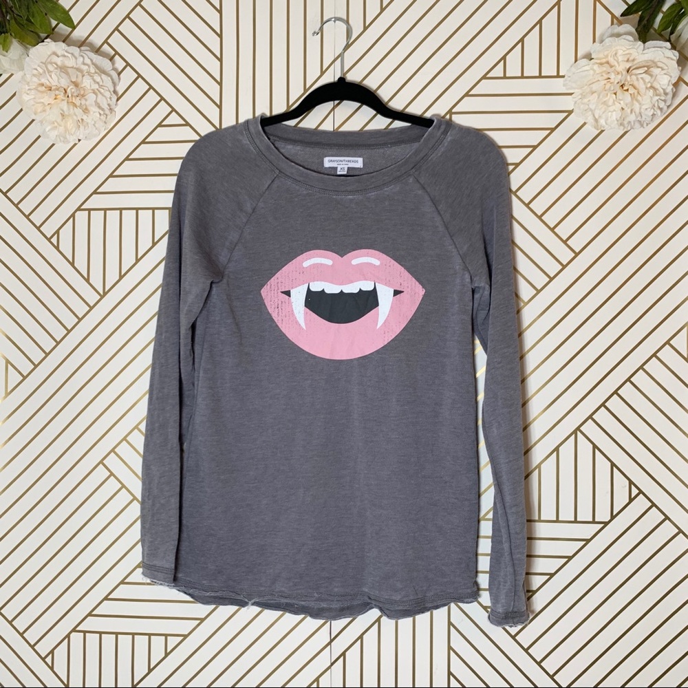 Grayson Threads Gray Sweater with Pink Lips Design